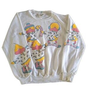 Vtg BJ Frog Ducks Sweatshirt 1986 Women’s Small White Pullover 80s Graphic Shirt